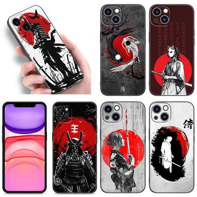 Coque de téléphone Anime Japonais Soleil Rouge Pour Apple iPhone 12 13 Mini 11 14 15 Pro Max 7 8 Plus X XR XS SE 2020 2022 Coque en Silicone Noir