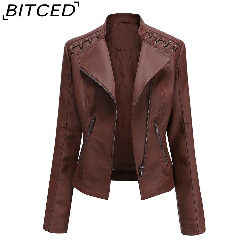 BITCED Spring/Autumn Women's Leather Jacket - Short Fit, Slim-Cut, Lightweight Leather Coat, Biker Style