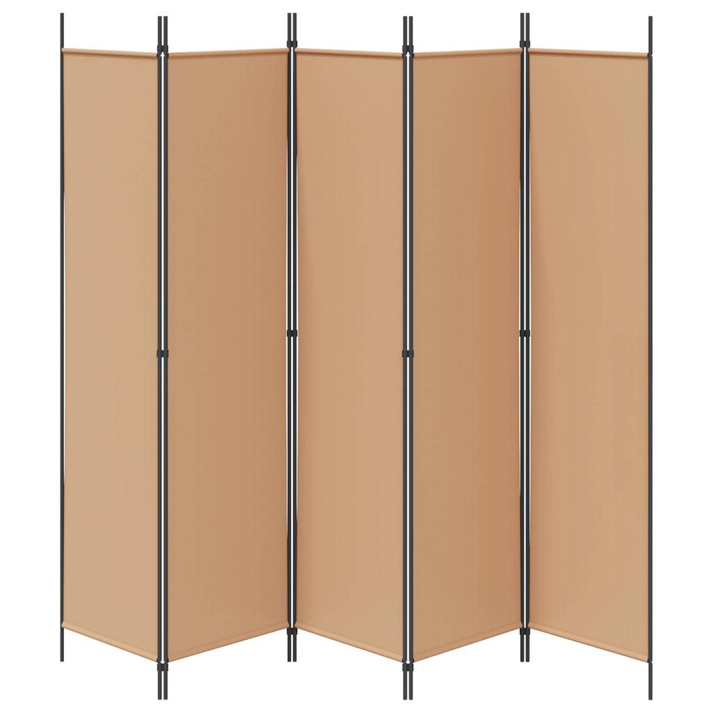 5 Panel Room Divider Beige 250 X 200 Cm Fabric