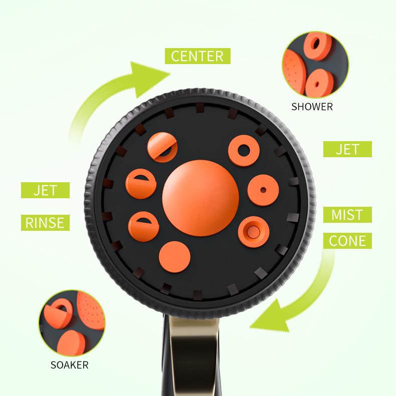 Gold Electroplated 9-Function High Pressure Shower Head Water Gun with Front Trigger