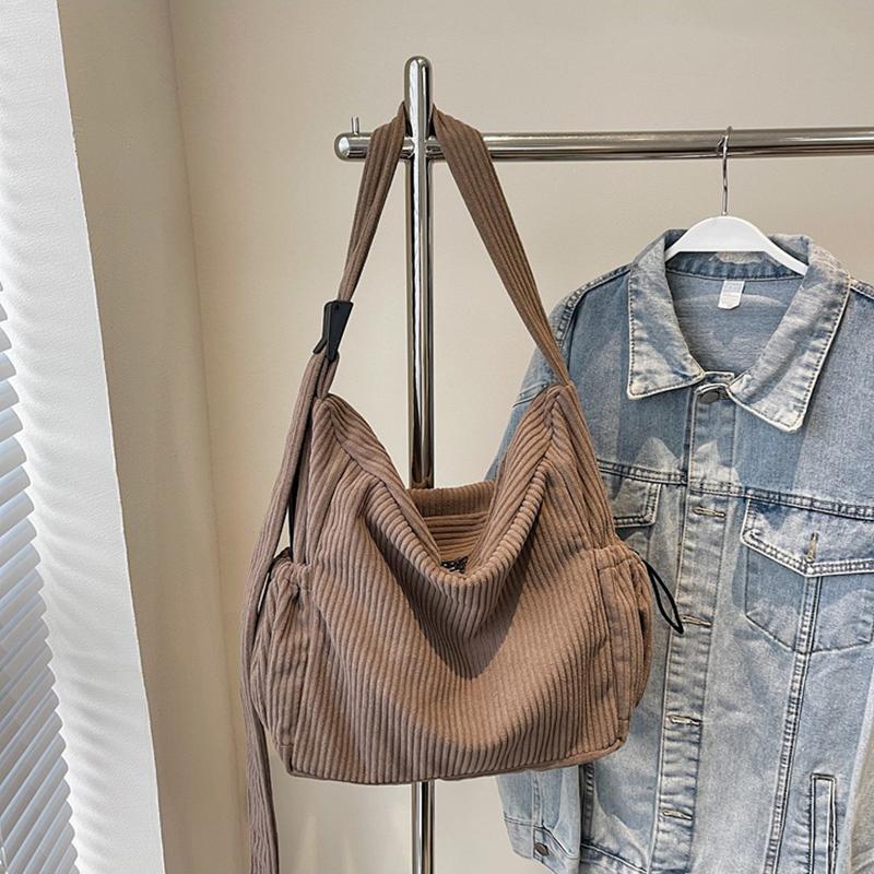 New Fashion Corduroy Women's Large Capacity Shoulder Crossbody Bag Vintage Solid Color Dumpling Hobo Bag for Travel and Daily CLE
