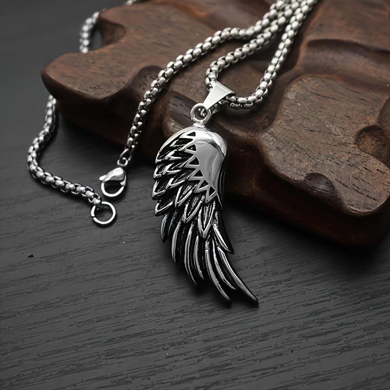 Retro Angel Wings Men s Trendy Design Feather Necklace Pendant 60CM(Necklace Long)