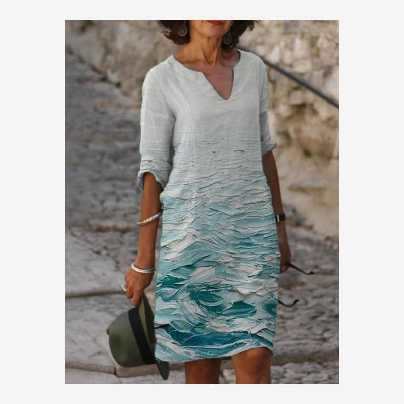 

Women s Cotton Linen V-neck Printed Dress Women s Cotton Linen V Neck Print Dress 10 L