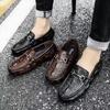 Men's Spring and Summer Casual Crocodile Pattern Leather Men's Leather Shoes Beans Shoes One Foot Pedal Men's Shoes