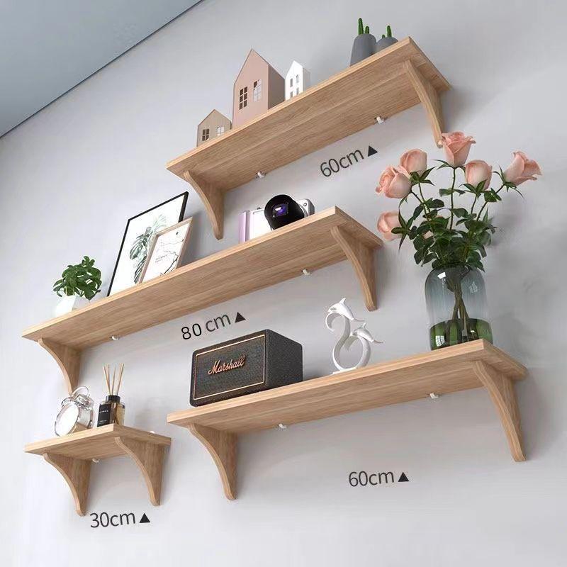 Solid Wood No-Punch Wall Shelf for Living Room or Bedroom - Snack Partition & Display