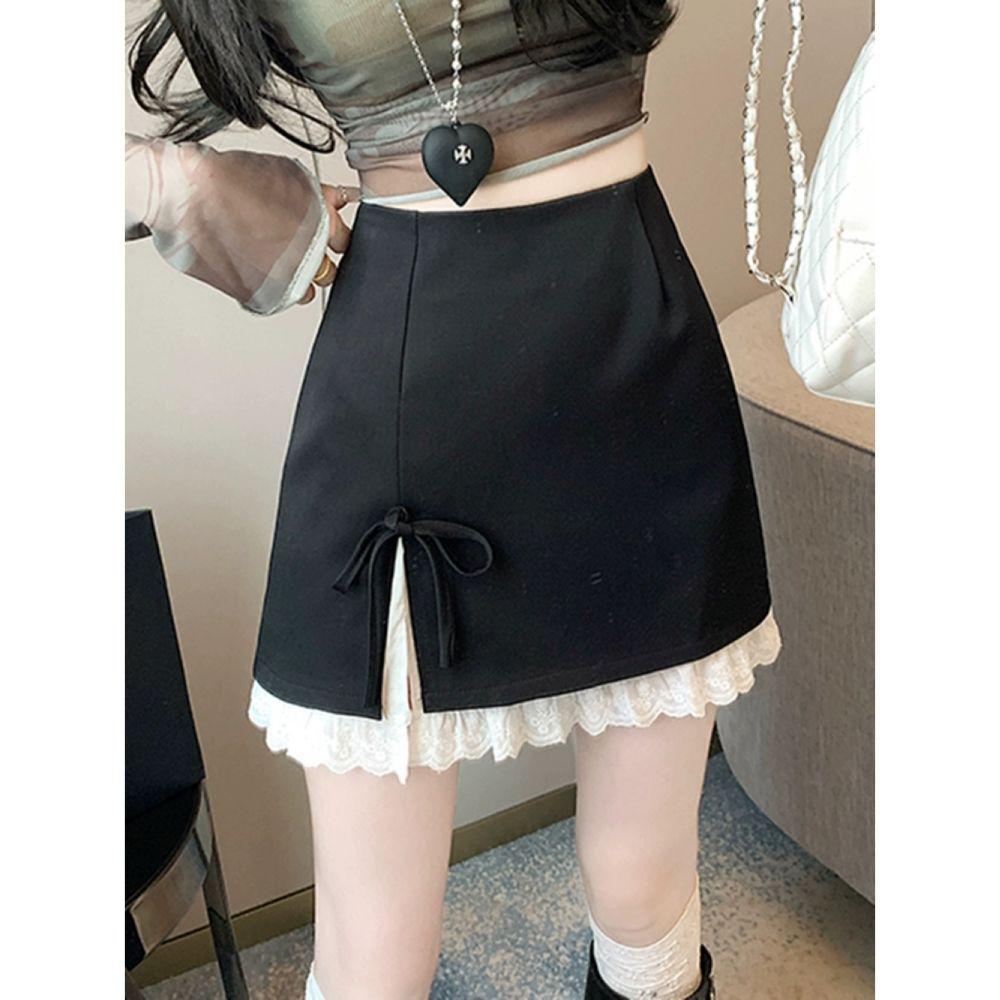 Sweet & Spicy High-Waisted Lace Bodycon Skirt - Grey, Korean Style, Anti-exposure Short A-line Design