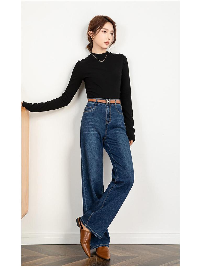 Women's High Waist Embroidered Jeans, 2025 Autumn/Winter, Loose Slim Fit Wide-Leg Straight Pants
