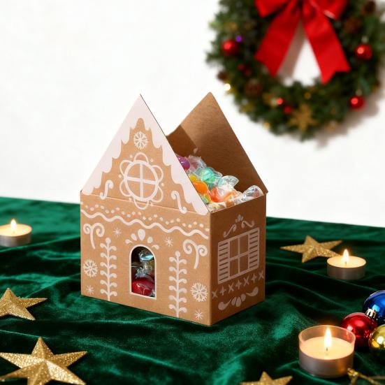 Christmas Gingerbread House Gift Box Small Christmas Candy Boxes for Cookies Chocolates Treats 3D House Shaped Paper Box for Holiday Party Favors