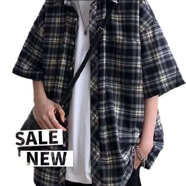 Men's Japanese Retro Plaid Five-Point Sleeve Shirt - American High Street Fashion
