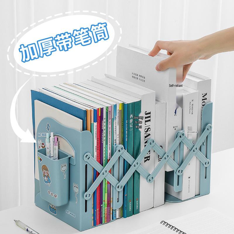 Extendable Desktop Bookshelf & Pen Holder with Foldable Book Clip