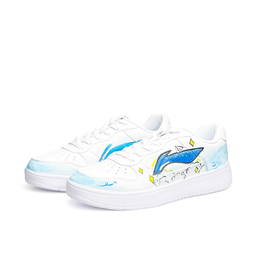 Li Ning Floating Boat Cushioning Abrasion Resistant Lightweight Low top Skateboard Shoes Unisex White AGCS419-1(Team920-)