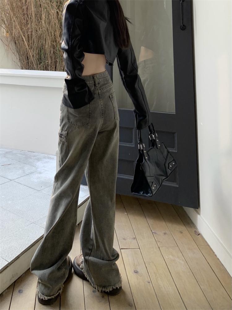 American 2000s Vintage Cargo Jeans Women High Waist Vintage Y2k Harajuku Denim Trousers Female Retro Fashion 90s Casual Wide Pants