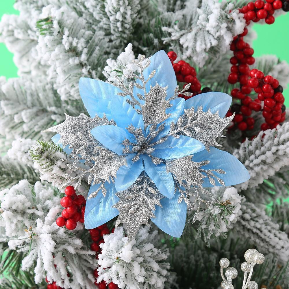 Große DIY Glitzernde Künstliche Weihnachtsblumen Kunstblumen Weihnachtsbaumschmuck Heim Neujahrsdeko