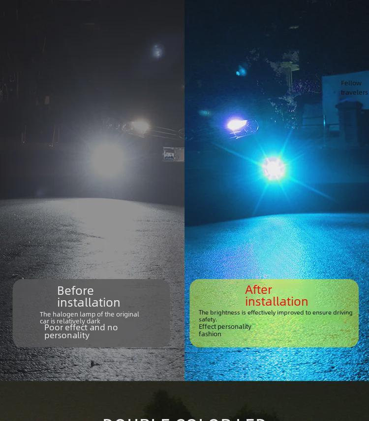 Dual-Color Automotive LED Fog Lights with Lens, H7/9005/9006/H11, Easy Installation