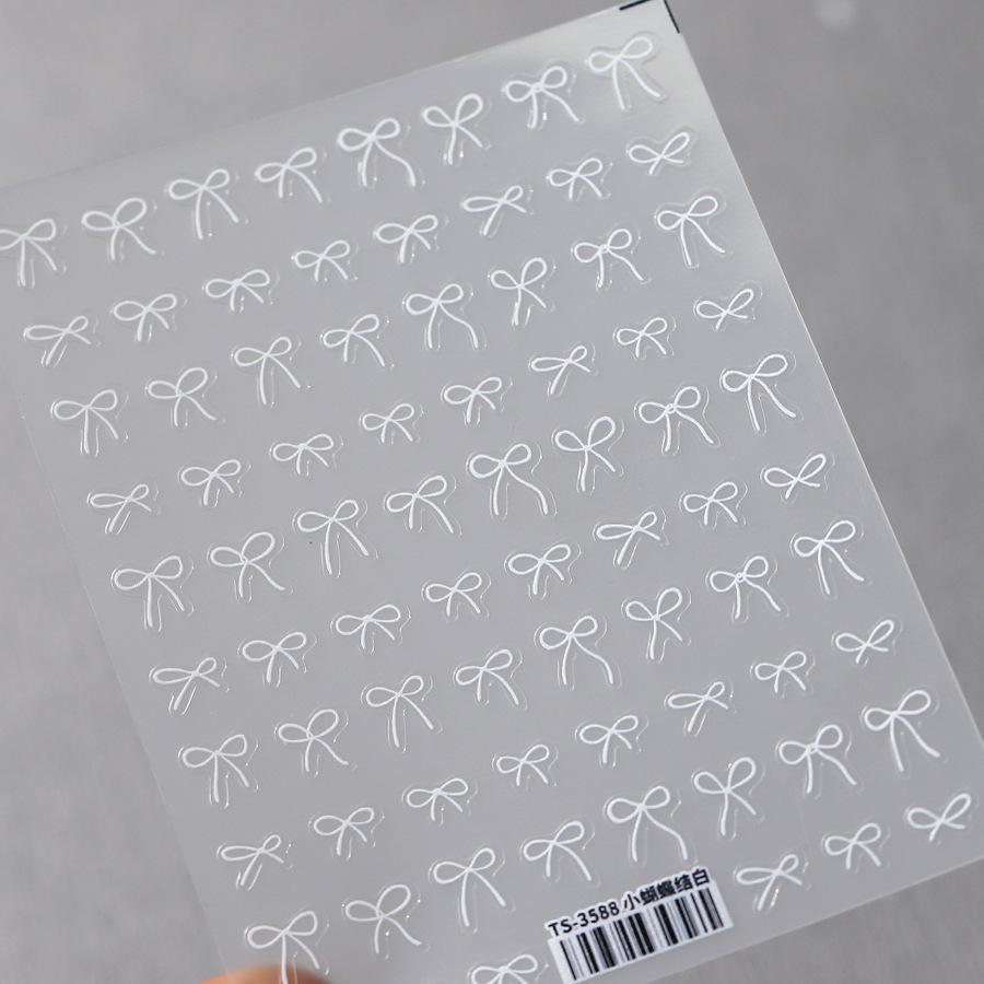 Lovely Gold Silver Black White Line Bowknot 3D Self Adhesive Nail Art Decorations Stickers Ribbon Cute Manicure Decals
