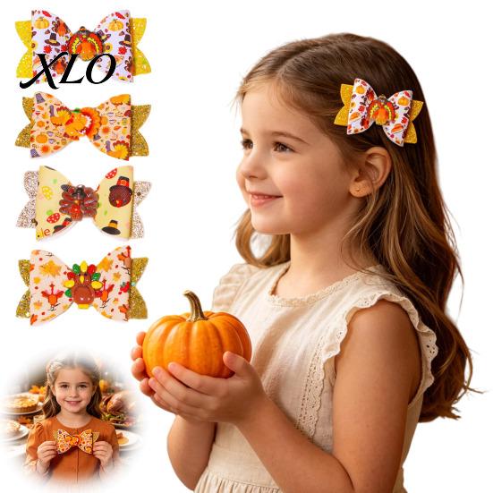 Festival Style Hair Accessories Thanksgiving Turkey Bow Clip for Girls, Decorative Pins, Maple Leaf Pins Double Layer Glitter Clip, Cute Autumn