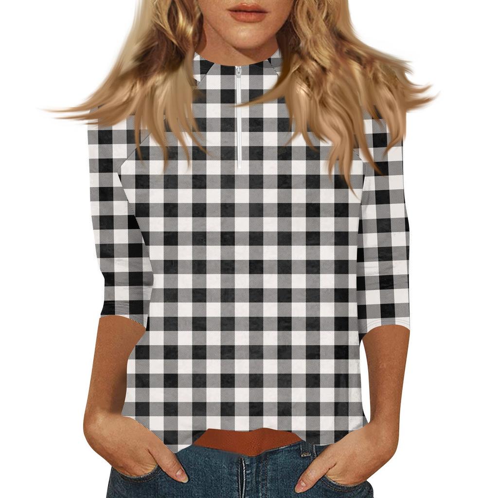 Damen Oberteil mit Stehkragen, 3/4 Ärmeln und Reißverschluss, hoch