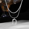 ANENJERY Square Double Layer Lava Picture Frame Stacked Necklace for Women Delicate Clavicle Chain Engagement Jewelry Gifts