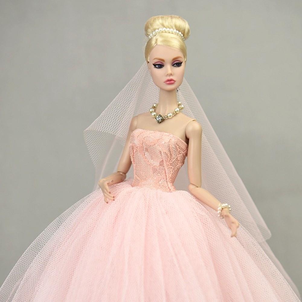 With Veil Doll Wedding Dress Solid Color Doll Bridal Clothes Doll Dress Costume 1/6 BJD Doll