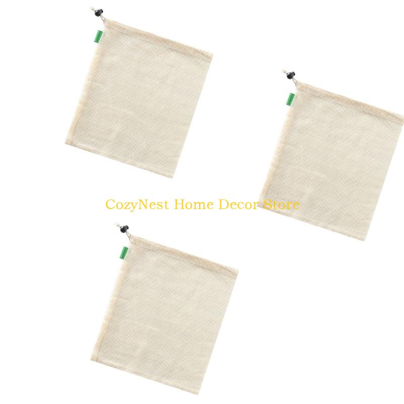 92MF Reusable Cotton Meshes Produce Bags Drawstring Closure Multiple Sizes For Fruits Vegetables Storage Organizers