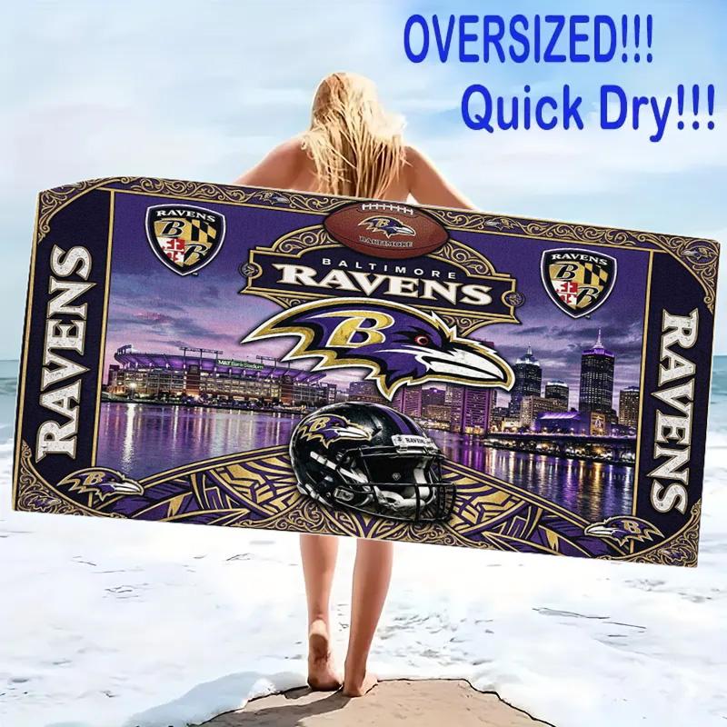 Baltimore Ravens Logotyck Tryckt Strandhandduk, Stor Mjuk Snabbtorkande Handduk för Strand Camping Simning