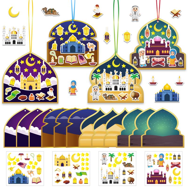 

36pcs/set Islamic Party Sticker Craft Kit Ramadan Hanging Gift Tags Crescent Moon Stickers Mosque Party Supplies Activities Deco 36PCS Set