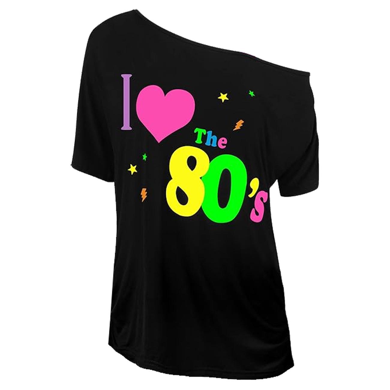 Women s Retro  I Love 80s Disco  Off-Shoulder Medium Sleeve Top Extra Large чёрный