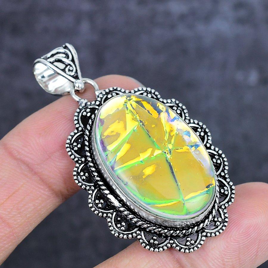 Natural Pink Triplet Opal Gemstone 925 Sterling Silver Pendant 2.17" ETC-13998