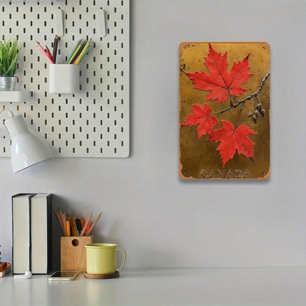 Vintage Canadian Maple Leaf Metal Sign, Retro Wrought Iron Wall Art, 12x8 Inch Flat Plaque for Home Cafe Bar Garage