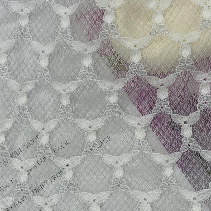 Hollow Silver Thread Three-Leaf Flower Polyester Lace Fabric for Women’s Dress, Wedding Dress, Cheongsam, and Formal Wear