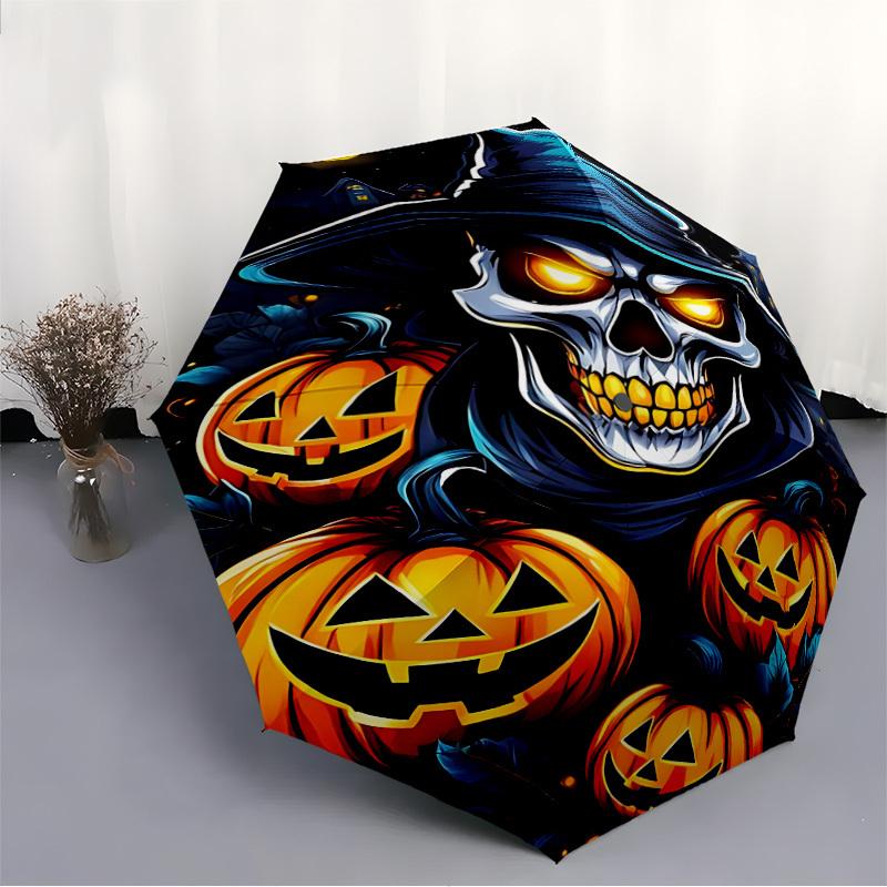 1pc Halloween Spooky Automatic Folding Umbrella, Lightweight Retractable Compact Travel Umbrella, 8-Rib Sturdy Frame077