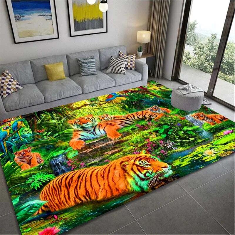Cartoon Tiger HD Printing Art Camping Carpet Living Room Home Decoration Sofa Bed Carpet Non Slip Chair Cushion Casual Cushion