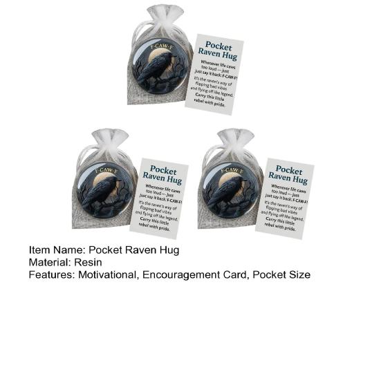 Pocket Raven Hug "F-CAW-F" Motivational Animal Token with Encouragement Card Unique Gift for Friends Family Loved Ones