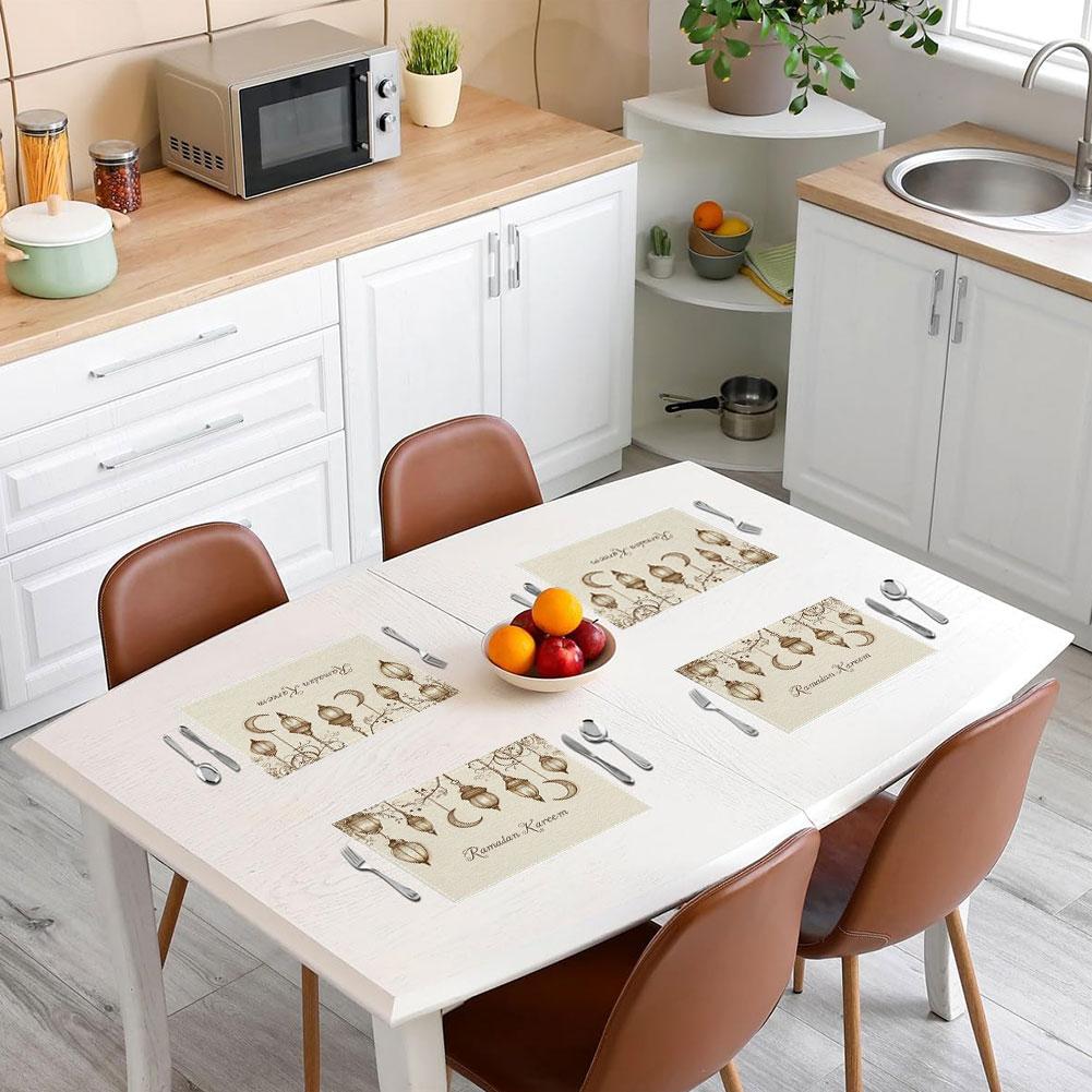 4pcs Ramadan Placemats Eid Mubarak Ramadan Kareem Moon Kitchen Dining For Party Table Decoratio X7F6