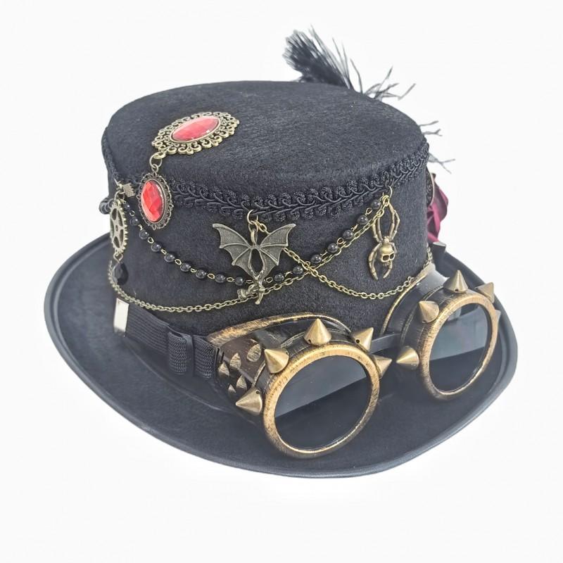 

Steampunk Dark Gothic Riveted Goggles Top Hat Vintage Metal Chain Bat Spider Decorative чёрный