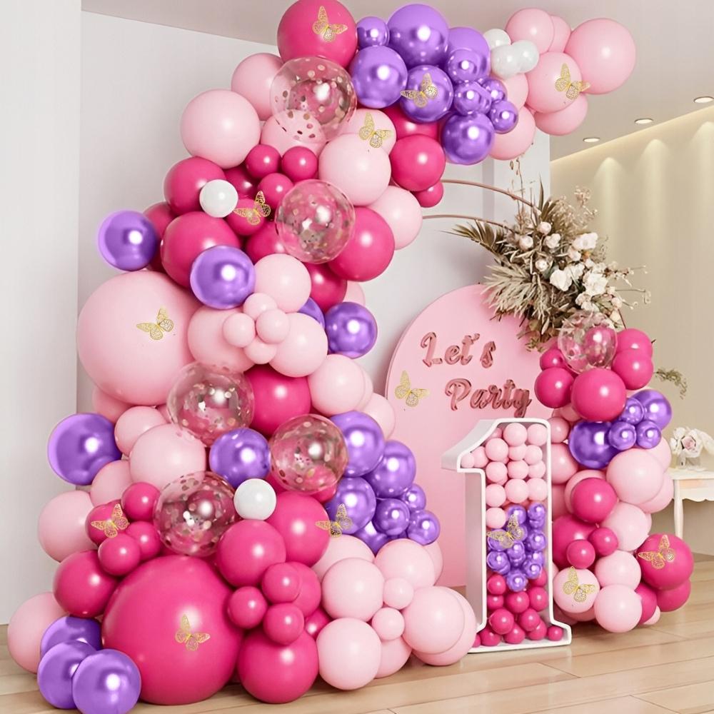 Balloon garland butterflies pink purple balloons for birthday 1st birthday xxl 133pcs