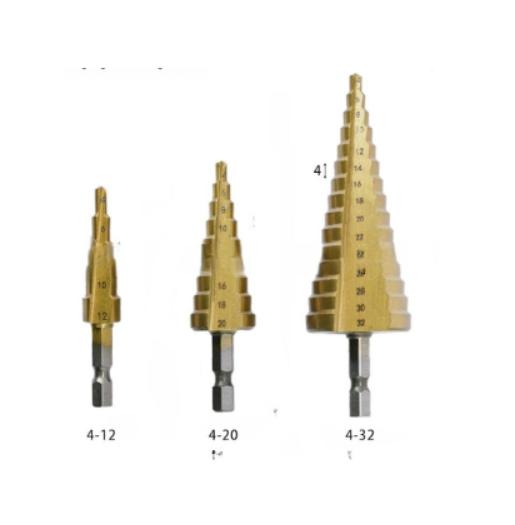 

3pc Black Hexagonal Shank Straight Slot Ladder Drill Bit Reaming and Hole Opening Blackened Pagoda Drill Tool Set