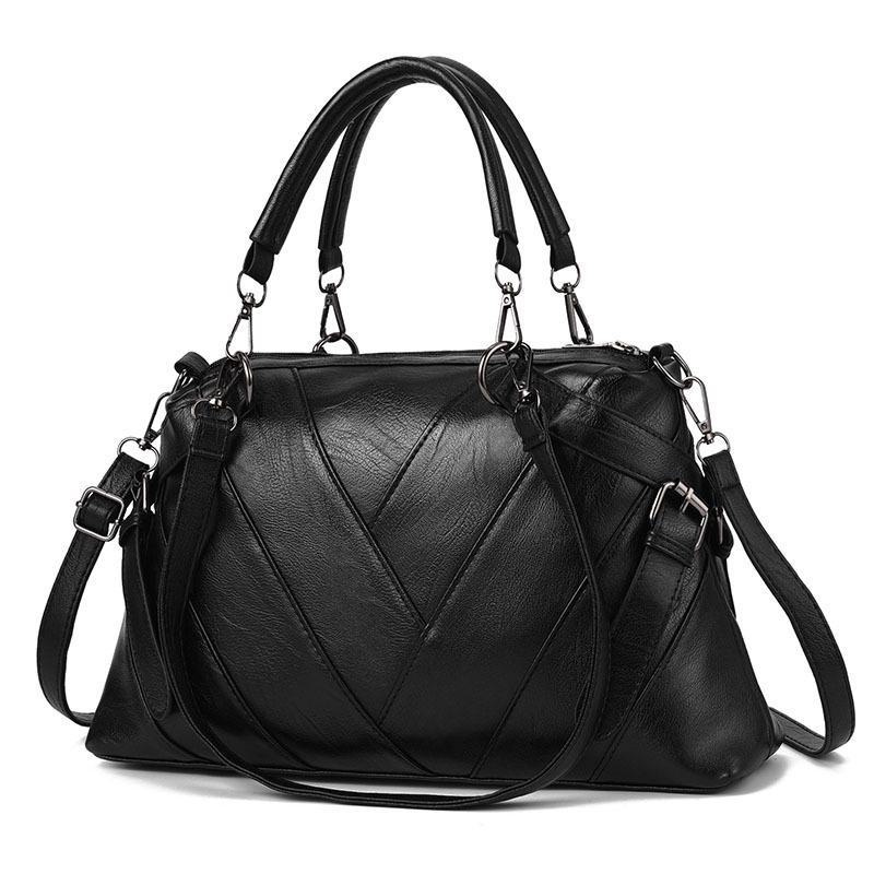 

2026 European & American Fashion Large Capacity Soft Leather Contrast Color Handbag чорний