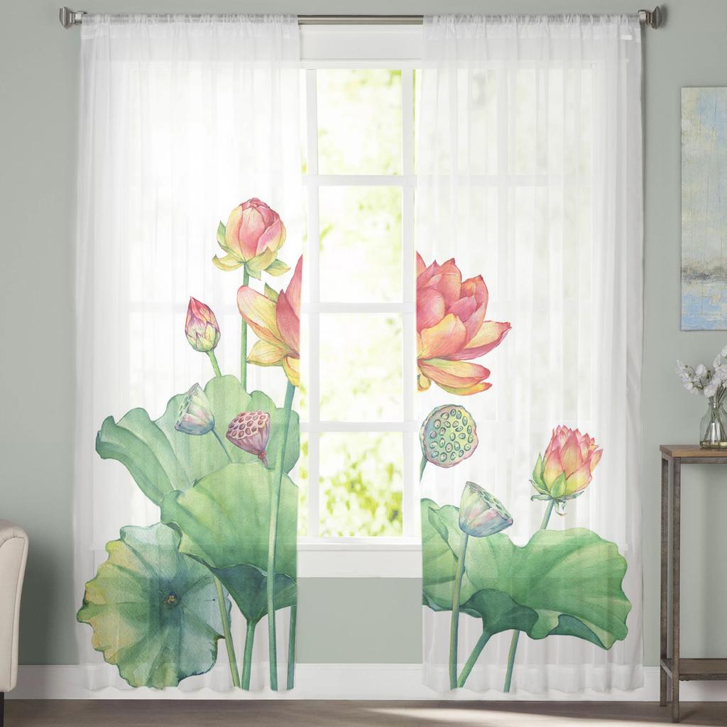 Pflanze Lotus Blume Weiß Tüll Fenster Vorhänge Wohnzimmer Organza Garn Sheer Voile Vorhang Schlafzimmer Küche Home Decor Drapieren