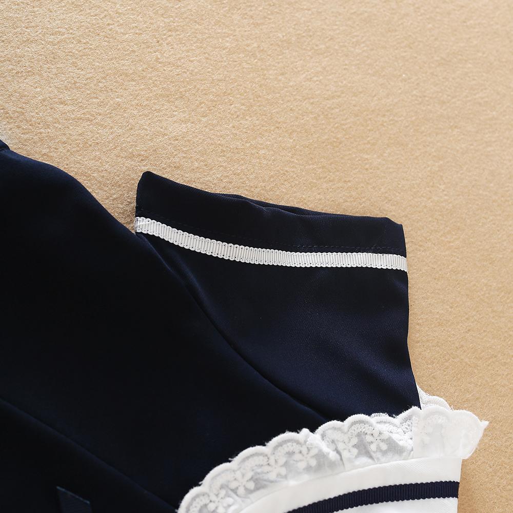 Girls Summer Dress 100% Cotton Navy Blue Clothes for Kids Aged 2-6 Years with White Collar Short Sleeves Children Dresses