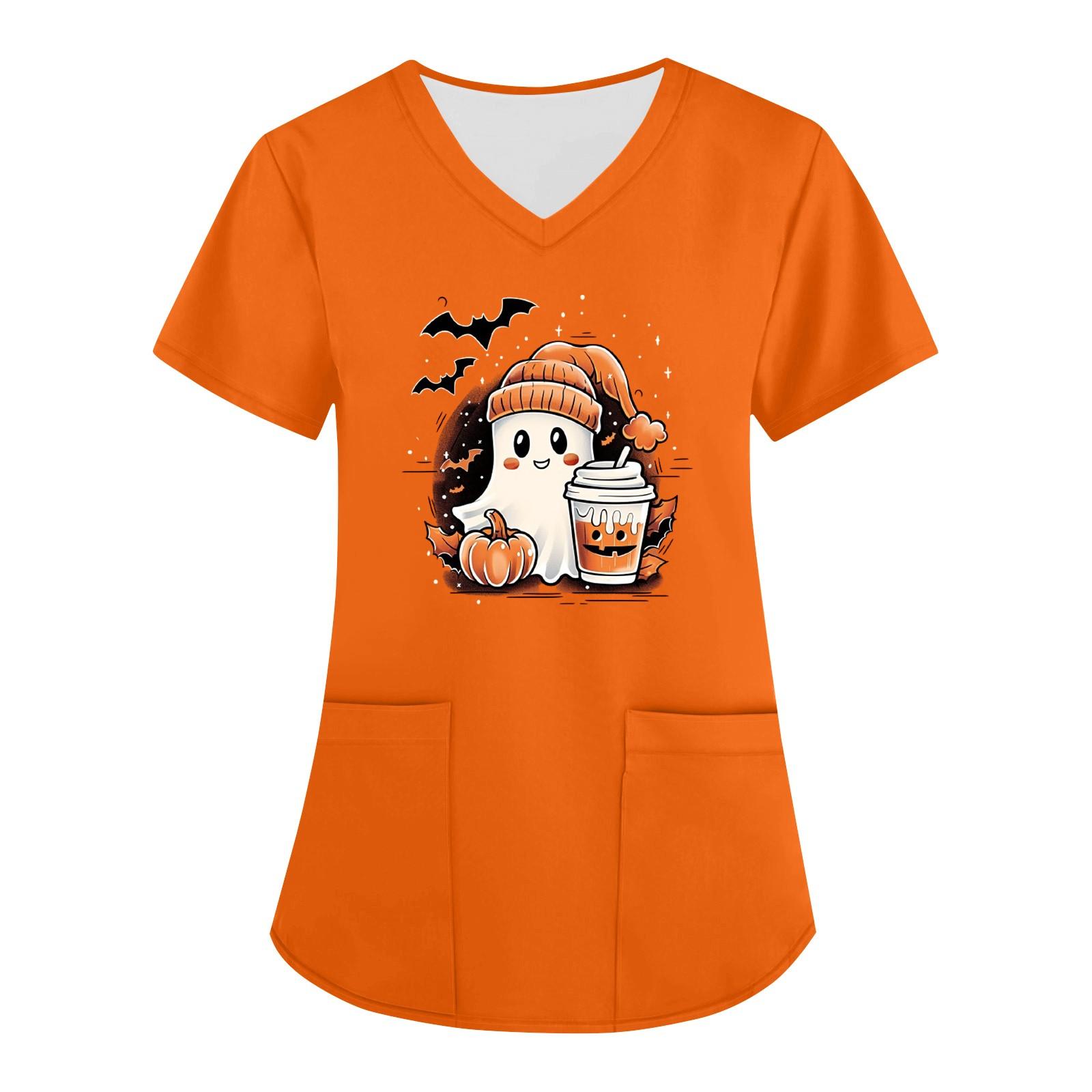 

Женская униформа с принтом на Хэллоуин, рабочая форма с v-образным вырезом и карманом, защитная рабочая форма S шафрановый