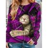 Large-sized Women's Pullover Christmas Sweatshirt Plaid Cat Casual Sportswear Festival Round Neck Long Sleeve Top Micro-elastic Fall & Winte