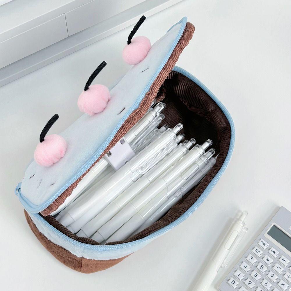 Cherry Cake Design Pen Bag Plush Pencil Pouch Durable Stationery Organizer Bag School Office