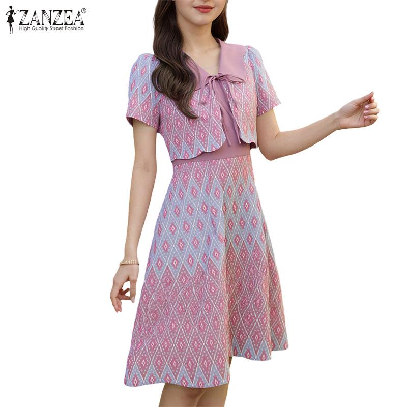 ZANZEA Women Summer Casual Short Sleeve Print Dress