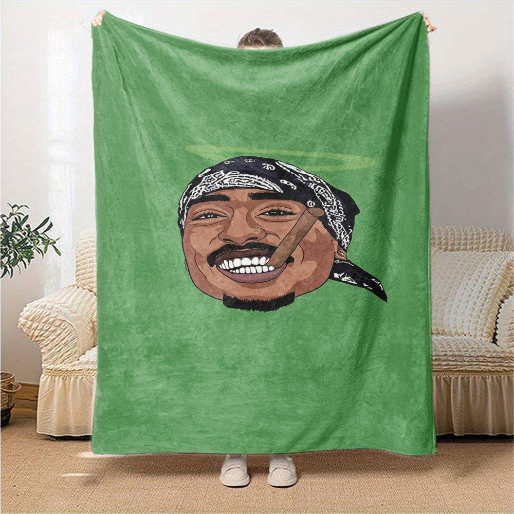 1pc 2PacHip Hop Blanket Soft Lightweight All Season Multi Purpose Throw for Sofa, Bed, Office & Picnics, French Style with Iconic Album Art & Quotes