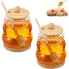 2pcs 15oz Glass Honey Jar with Dipper, Honey Pot with Dipper and Lid Jam Container Set,Wood Base and Lid Syrup Dispenser for Chocolate Syrup