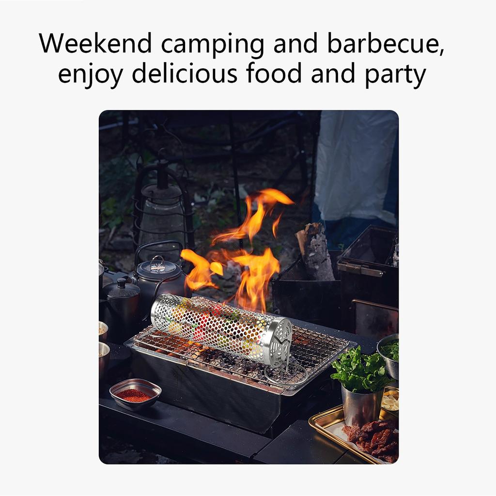 Panier Rotatif pour Grill BBQ en Acier Inoxydable 304 Tambour Roulant Pour Rôtissage et Grillade en Plein Air