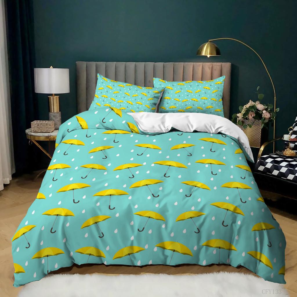 Pink Duvet Cover Set, Cartoon Umbrellas, Decorative 3 Piece Bedding Set, Queen/King/Full/Twin Size Comforter Cover Quilt Cover