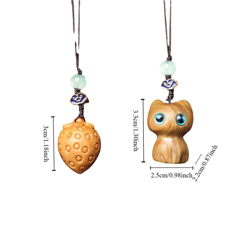 Strawberry Sandalwood Key Chain Chinese Style Lucky Cat Pendant Lucky Key Chain Strap  Men