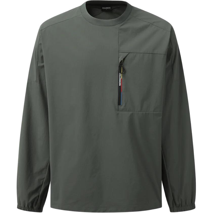 Salomon Slate Series Letter Round Neck Raglan Pullover Weave Long Sleeve Pocket T-Shirt Men Tops Olive-Green C28136